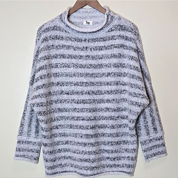 L'Agence Wool Blend Sweater Womens Medium Oversized Turtleneck Striped Gray - Picture 11 of 11